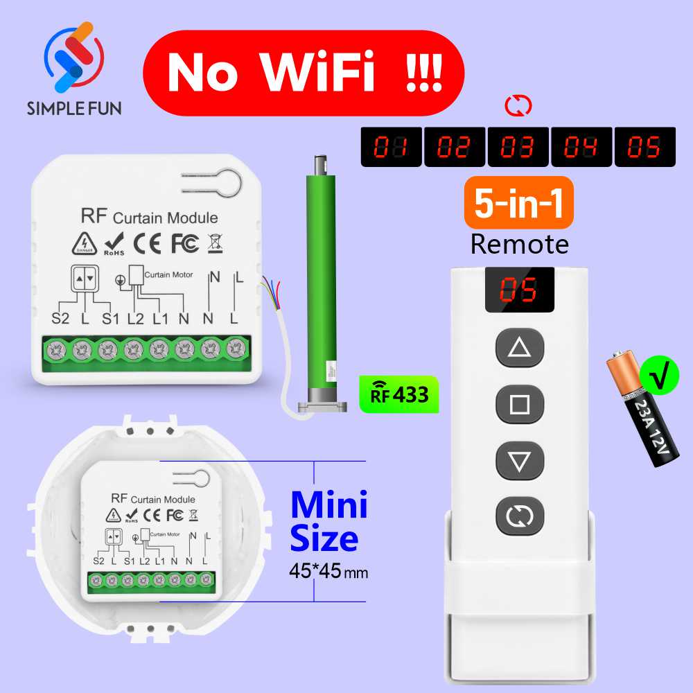 Ir Remote Module - รีโมทคอนโทรลสวิตช์ม่านม้วน 433Mhz ไม่มี WiFi 5-in-1 เครื่องส่งสัญญาณ