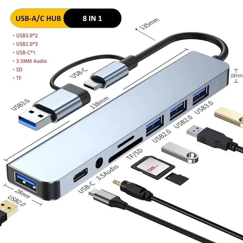 ประเภท C ฮับ USB Splitter 8 ใน - Sd Card Module บทวิจารณ์และราคา